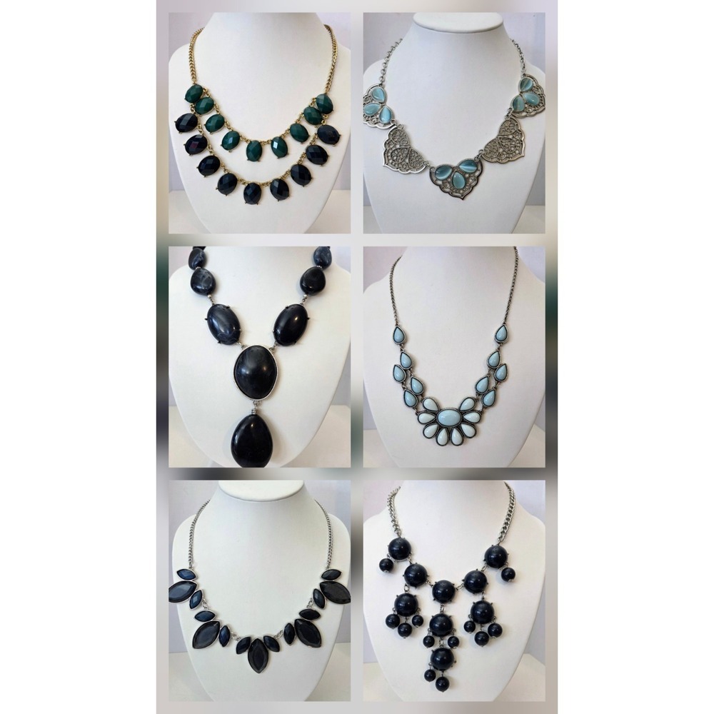Fashion Necklace Lot of 6 Bib Necklaces Blue Beaded Preppy Boho Work Career